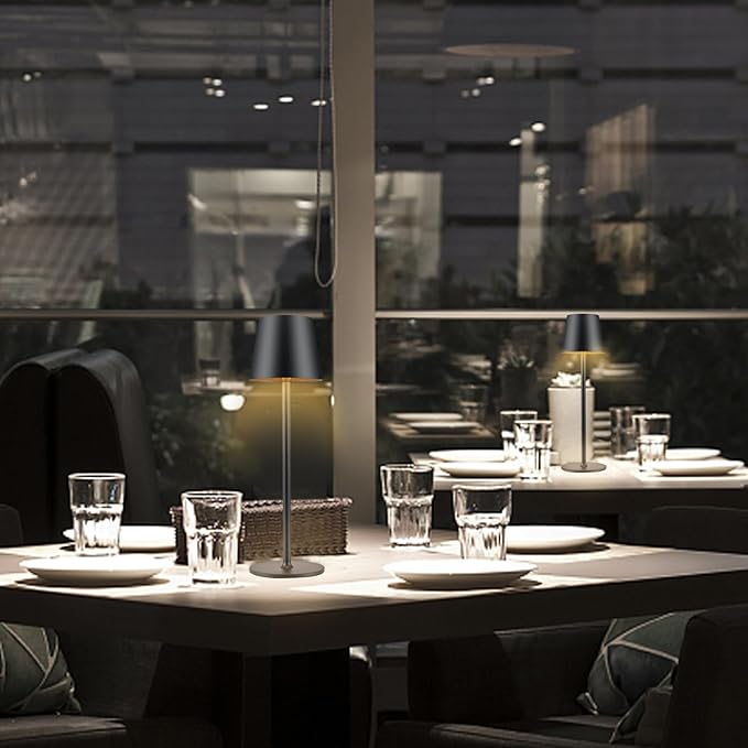 2 Pack Cordless Table Lamp, 5000mAh Portable Rechargeable LED Desk Lamp, 3 Color Modes Stepless Dimming Table Light with Memory Function, for Dinner, Patio, Home, Restaurant.