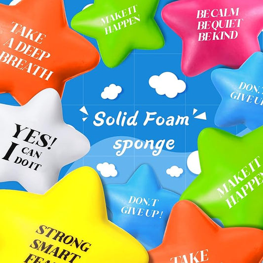 Chalyna 30 Pieces Motivational Star Stress Ball Quote Relief , 2.2 Inch PU Foam Stress Toys Bulk Sensory Star Toy Gifts for Kids Teens Adults Relieve Anxiety Party Supplies(Bright Colors)
