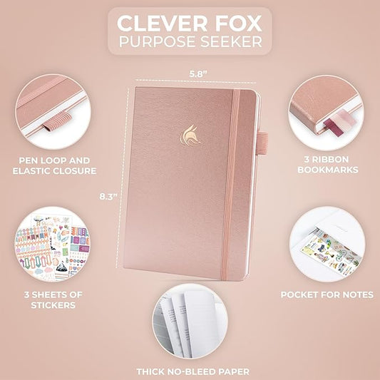 Clever Fox Purpose Seeker Journal – Guided Manifestation & Life Reflection Planner for Daily Self-Exploration, Goal-Setting & Gratitude (Rose Gold)