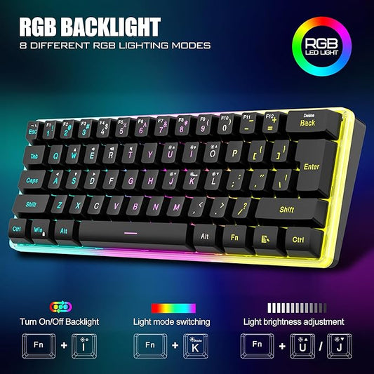 RedThunder 60% Wireless Gaming Keyboard & Mouse Combo with Rechargeable Battery, Ultra-Compact Small RGB Mechanical Feel Keyboard, Ergonomic Lightweight Honeycomb Optical Mouse for Gaming/Business
