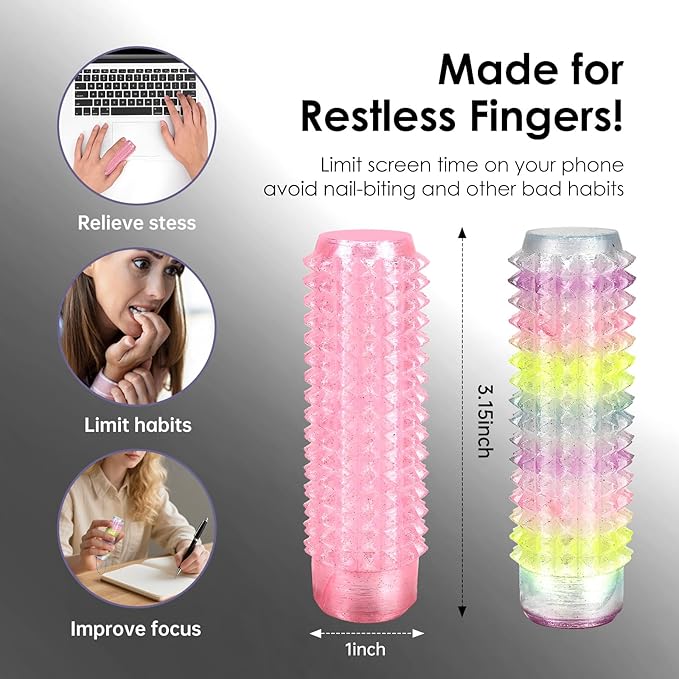 Lisgicabin Little Ouchies Pain Fidget, Pain Stim Fidget for Adults, Spiky Sensory Stim Tool for Anxiety and Stress Relief(2 Pack Rainbow + Pink)