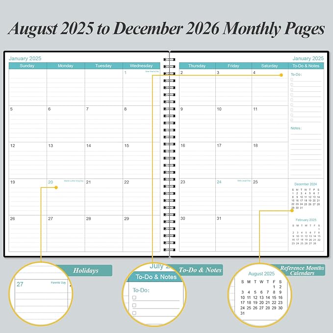 2025-2026 Planner - 17 Months Weekly & Monthly Planner from August 2025 - December 2026, Academic Planner 2025-2026 with Elastic Closure, Inner Pocket, 8.5" x 11", Black