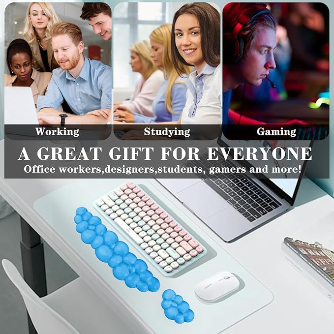 Gel Cloud Keyboard and Mouse Wrist Rest, Cute Wrist Support and Arm Support Keyboard Rest for Keyboard and Mouse Typing Pain Relief,Suitable for Office/Computer/Laptop/Gaming (Blue)