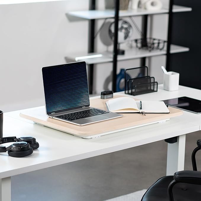 VIVO Ultra-Slim Single Top Height Adjustable Standing Desk Riser, Compact Sit Stand Desktop Converter for Monitor or Laptop, Light Wood, DESK-V001JF