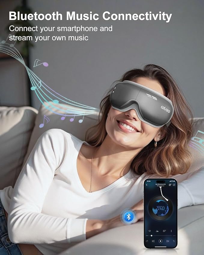 Eye Massager with Heat & Bluetooth Music, Mothers Day Birthday Gifts for Women, Reduce Eye Strain, Headache Relief and Improve Sleep, Eye Care Device for Migraine-Grey