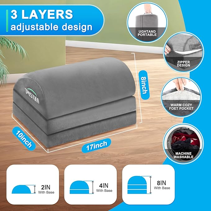 TALSTILA Foot Rest for Under Desk at Work, Under Desk Footrest, Ergonomic 3 Adjustable Heights Footrests, Footrest with Feet Warm Pocket, for Office Desks & Office Chair - Back & Leg Hip Pain Relief