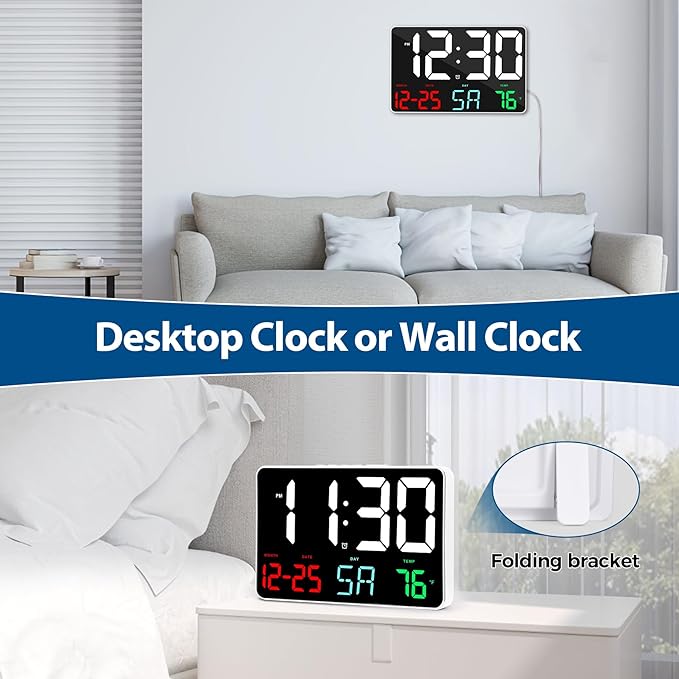 SZELAM Digital Clock Large Display,11.5"Digital Wall Alarm Clock with Remote Control,LED Oversized Electric Clock with Calendar,12/24H,Adjustable Brightness Large Clock for Home Office Kitchen Bedroom