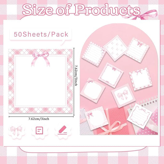 Pink Bow Sticky Notes Gifts - Lovarywow 9 Pack Pink Bow Sticky Notes Set 3x3 Inch Bowknot Post Notepads Gifts for Girls Women Cute Self Adhesive Memo Pad Office School Supplies 450 Sheets