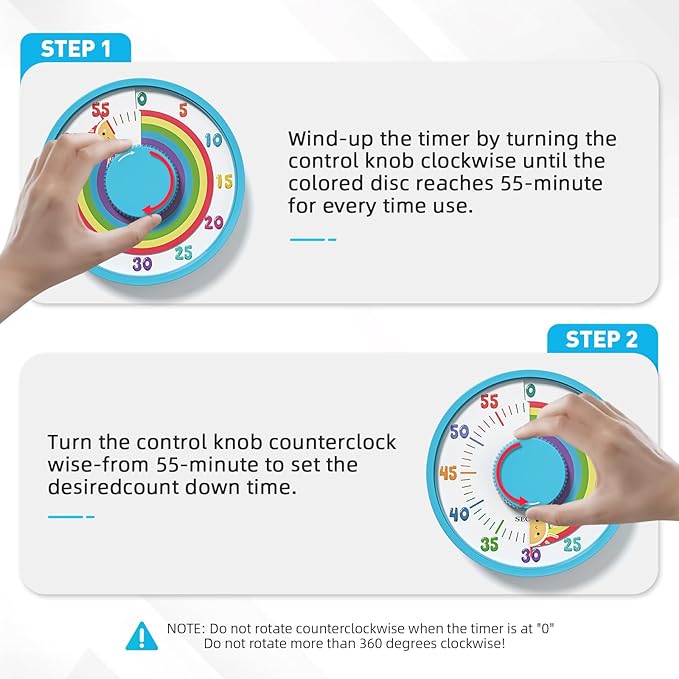 Secura 60-Minute Rainbow Visual Timer 6-Inch Mechanical Countdown Timers for Teaching, Meeting, Cooking, Working - Timer for Kids with Magnetic Backing (Blue)