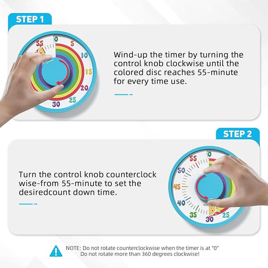 Secura 60-Minute Rainbow Visual Timer 6-Inch Mechanical Countdown Timers for Teaching, Meeting, Cooking, Working - Timer for Kids with Magnetic Backing (Blue)