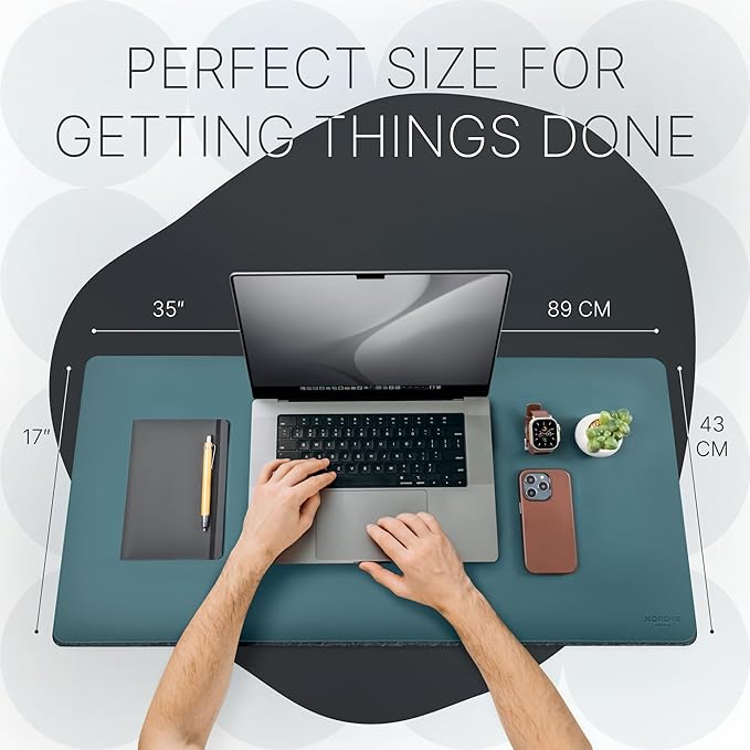 Nordik Felt and Leather Desk Mat Non-Slip - Green - 35 X 17 Inch - Dual Layer - Felt and Vegan Leather Desk Pad - Document Organizers - Blotter and Desktop Mat - Protector Laptop Matt for Desktop