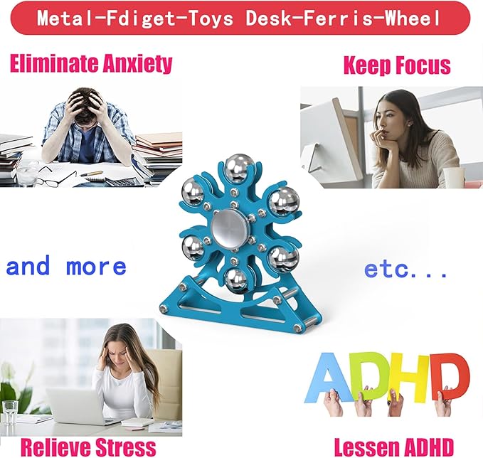 Desk-Fidget-Toys for Ferris-Wheels-Spinner: 4mins Kinetic-Metal-Spinner, Cool-Gadgets-Stuff for Kid Children Teen Adult EDC-Toy, ADHD Tools Stress Relief for Office Home School Men Woman Christmas