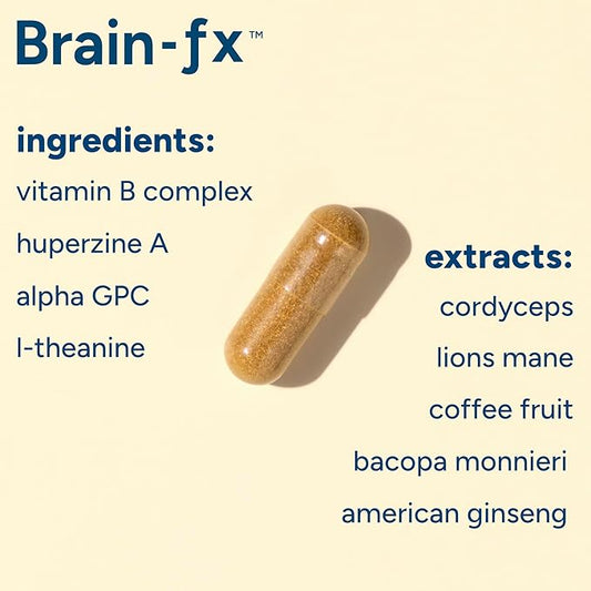 Brain-fx™ B Vitamins & Herbs for Memory and Focus, Nootropic Supplement, Methylated B Complex Choline Bacopa Lions Mane Cordyceps Mushroom Coffee Fruit Extract Alpha GPC L Theanine Huperzine A - 120ct