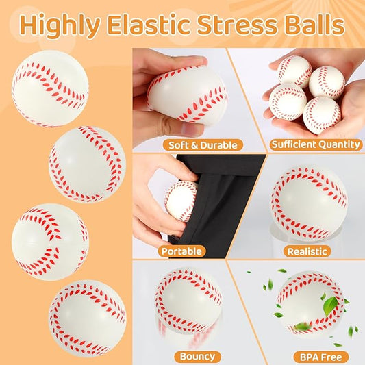 LiYiQ 24Pcs Baseball Party Favors 2.36 Inch Baseball Stress Balls for Kids Baseball Birthday Favors Foam Baseballs Birthday Decorations Baseballs Goodie Bag Stuffers