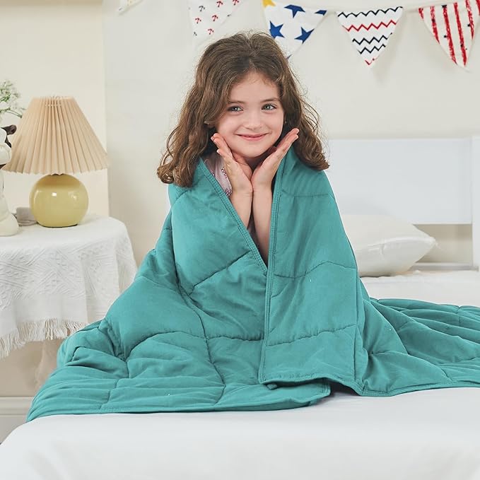 yescool Weighted Blanket (10 lbs, 41" x 60", Teal) Cooling Heavy Blanket for Sleeping Perfect for 90-110 lbs, Breathable Blanket with Premium Glass Bead, Machine Washable