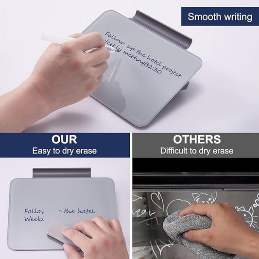 Small Desktop Glass Dry-Erase Whiteboard - 8 X 6 Inches Tabletop Easel Whiteboard with Stand, Desk Board Buddy for Artist, Teacher and Student