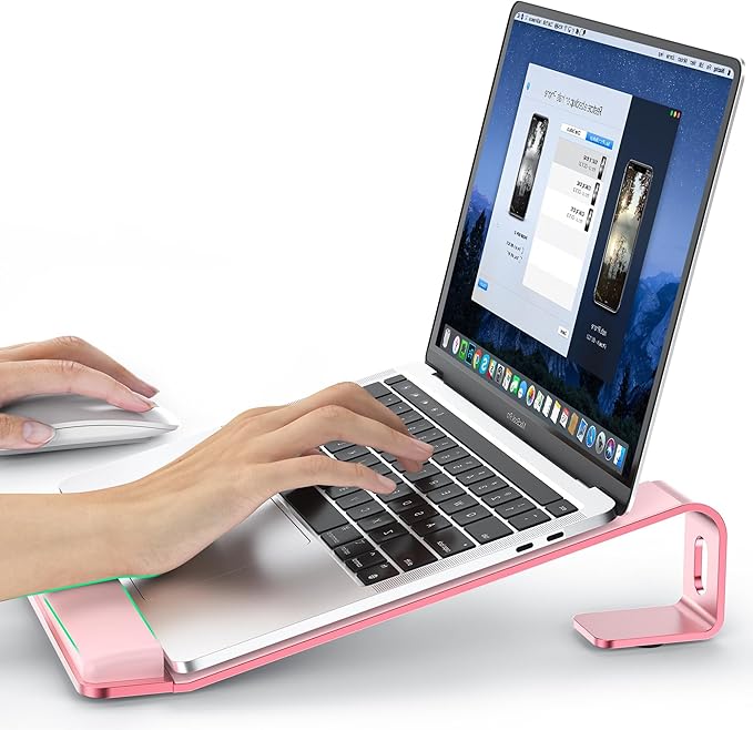 Laptop Stand for Desk, Laptop Stand with Wrist Support, Ergonomic Detachable Laptop Riser, Mount, Holder Notebook Computer Stand for MacBook Air Pro, HP, Dell, XPS, HP (10-17") Laptops - Pink