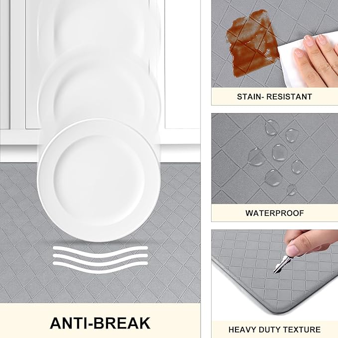 HEBE Anti Fatigue Kitchen Mats for Floor 3 Piece Set Non Slip Waterproof Comfort Standing Mat Runner for Home Office, Sink, Laundry