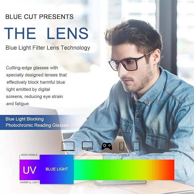 YIMI Photochromic Blue Light Blocking Glasses UV Protection Anti Eyestrain Computer Gaming Blue Light Screen Blocker Glasses Anti Glare Shade Lightweight Eyewear for Men and Women