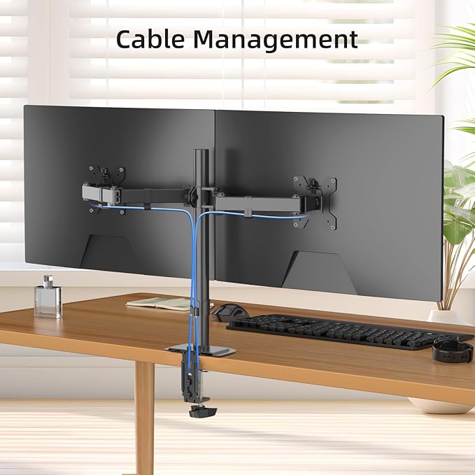 Suptek Dual Monitor Arm Desk Mount,Ultrawide Dual Monitor Arm for 2 Monitor Screens up to 38 inches and Max 22lbs Each,Extra Tall 15.75" Pole Fully Adjustable Monitor Stand for Desk,Black(MD9442MB)