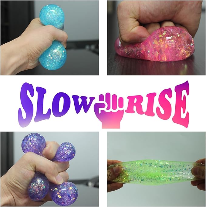 3Pack Slow Rise Glitter Squishy Cube Square Ice Cube Malt Sugar Stress Balls for Adults&Kids, Nice Stress Cube, Sensory Fidget Toys for Mellow and Chill, Classroom Treasure Box(Purple/Pink/Blue)