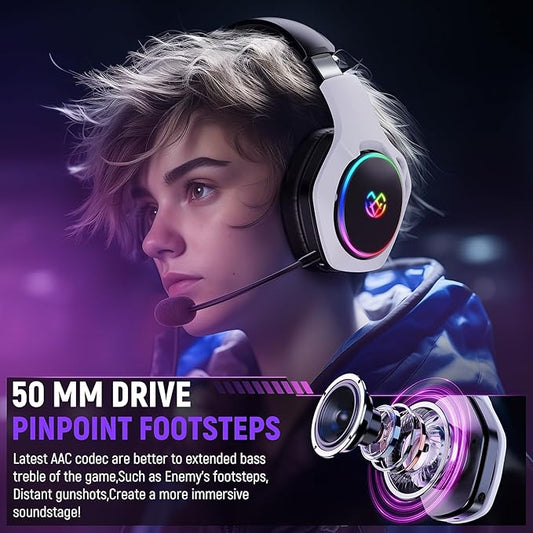 2.4GHz Wireless Gaming Headset for 40Hr+, Bluetooth 5.3 Wireless Headset with 360°Adjustable ENC Mic, Gaming Headphones for Ps5, Ps4, PC, Switch, Phone