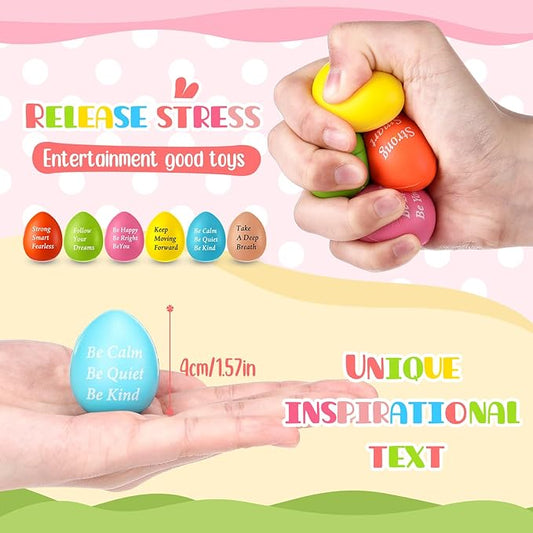Aoriher 36 Pcs Motivational Stress Balls Quotes Inspirational Funny Colorful Foam Balls Hand Exercise Stress Relief Gifts for Office Small Anxiety Toys for Relief Motivating Supply (Star, Egg)