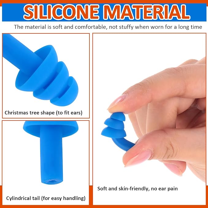 Xuhal 200 Pairs Corded Ear Plugs Silicone Earplugs with Cord Individually Wrapped Reusable Earplugs Sleep Noise Cancelling Hearing Protection for Snoring Shooting Studying Construction (Blue)