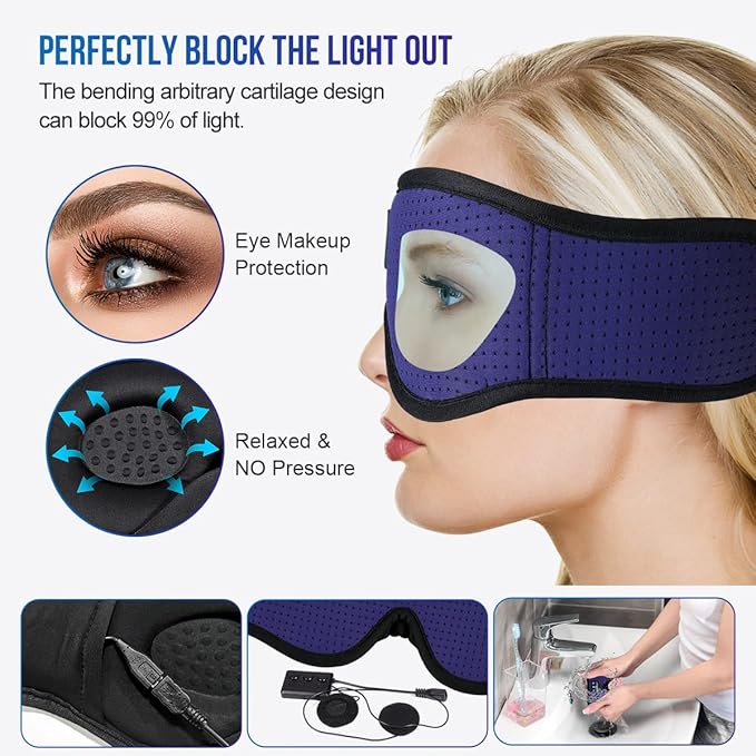 MUSICOZY Sleep Headphones Breathable Bluetooth Headband 3D Sleeping Headphones, Wireless Music Eye Mask Sleep Earbuds for Side Sleeper Women Men Office Air Travel Cool Tech Gadgets Unique Gifts