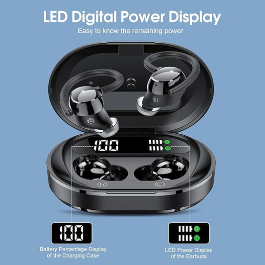 Wireless Earbuds, 2023 New Ultralight Sport Bluetooth 5.3 Headphones In Ear with LED Display, Built-in Mic Earphones, IPX7 Waterproof Wireless Headphones with Earhooks for Gym Workout (Black)