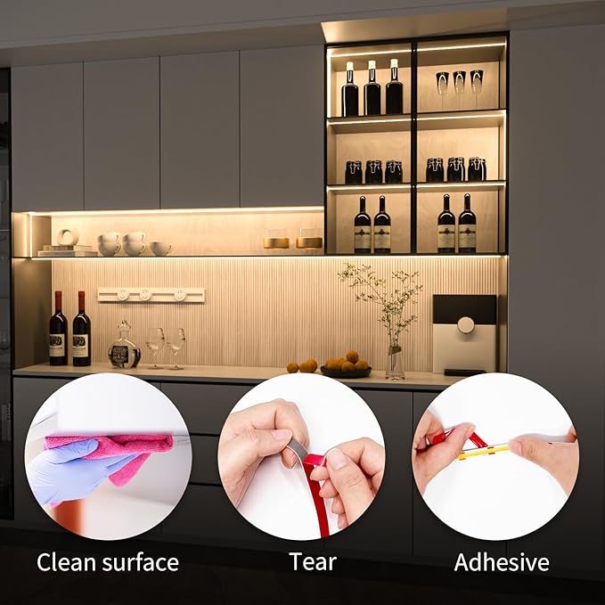 WOBANE Under Cabinet Lighting Kit, 9.8ft COB Light Strip with 24W Adapter,RF Remote,Super Bright Daylight for Kitchen Cabinet,Under Desk,Counter Lighting,4000K Natural White,1500 Lumen,Dimmable