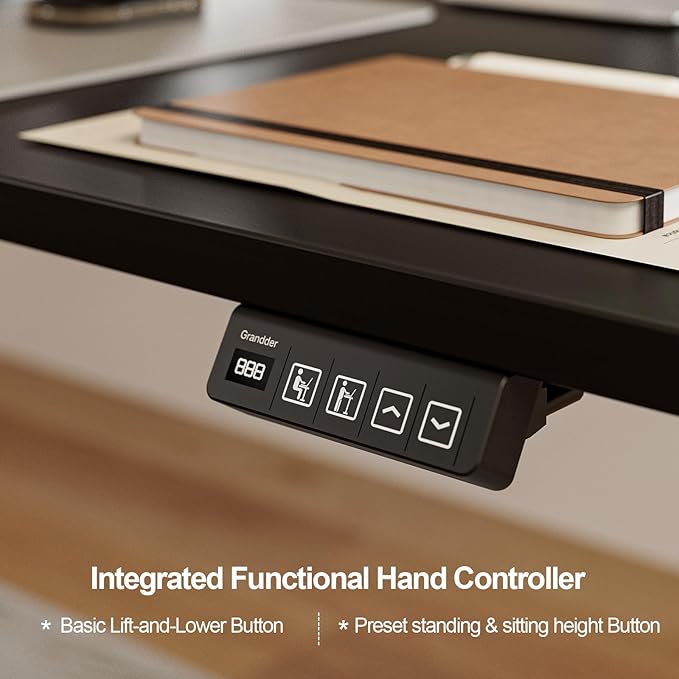 Grandder 63 x 55 Inch L Shaped Standing Desk, Electric Height Adjustable Corner Stand Up Desk, Sit Stand Corner Table Home Office Table, Black Top Black Frame