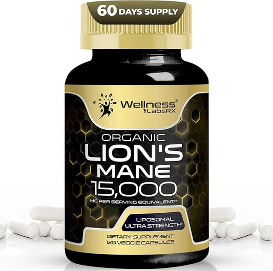 Lions Mane Supplement Capsules - 120 Count - Mushroom Supplement, Brain Supplements for Memory and Focus, Lion's Mane Mushroom Capsules Organic - Cognitive and Immune Support, Focus Supplement