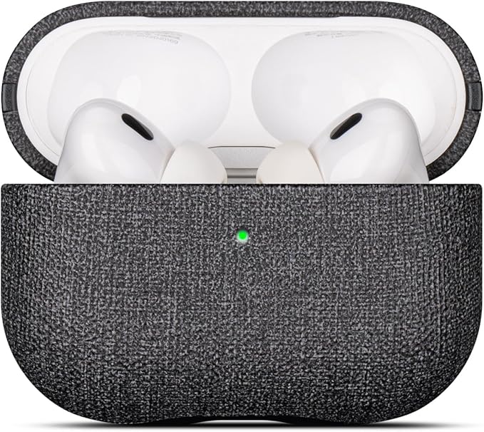 LOPIE Case for AirPods Pro 2nd Generation - Handmade AirPods Pro 2 Case Cover with Lanyard - Made of Vegan Leather - Canvas Style - Protective Hard Shell Cover - Wireless Charging Compatible - Black