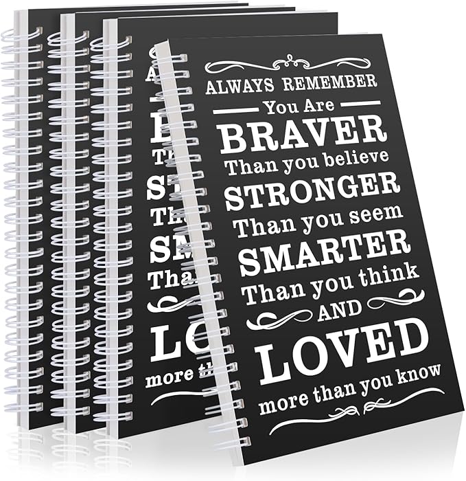 4Pcs A5 Spiral Notebook,Inspirational Journal,Motivational Journal for Women Men,100 Pages Lined Spiral Journal Notebook College Ruled Daily Diary for School,Travel,Business,Work (4Pcs Always-Black)