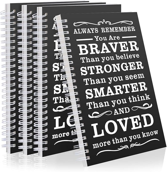 4Pcs A5 Spiral Notebook,Inspirational Journal,Motivational Journal for Women Men,100 Pages Lined Spiral Journal Notebook College Ruled Daily Diary for School,Travel,Business,Work (4Pcs Always-Black)