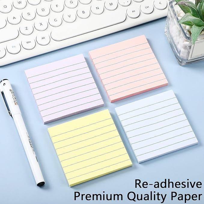 12 Pack Pastel Lined Sticky Notes 3x3 Inch Post Ruled Stickies Super Self Stick Power Memo Pads Multi Colors Notes Pads Vintage Aesthetic School Office Supplies Accessories