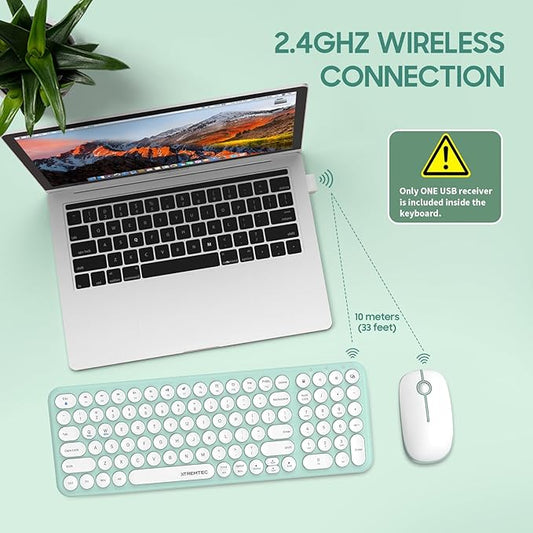 Wireless Keyboard and Mouse Combo, XTREMTEC Cute Kawaii Green Aesthetic Quiet Laptop Keyboard Teclado y Mouse Inalambrico Mac (Macaron Green)