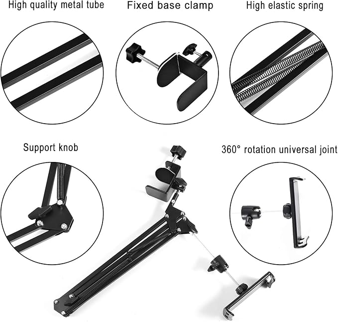 Tablet Stand for Bed,360 Degree Rotating Bed Tablet Mount Holder Stand with Aluminum Arm for iPad,iPhoneXS,N-Switch, Amazon Kindle Fire,or Other 4.7~12.9 inch-Screen Devices