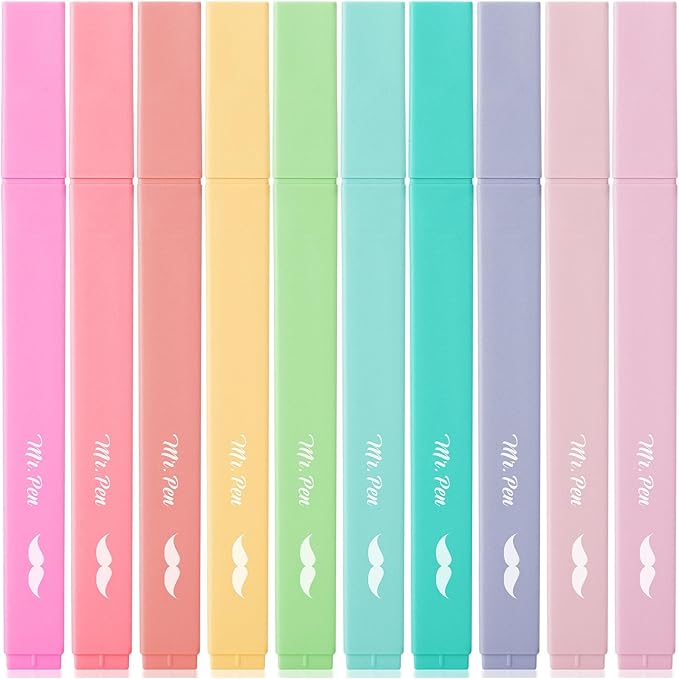 Mr. Pen- Aesthetic Highlighters, 10 pcs, Chisel Tip, Pastel Colors, Cute Highlighters Assorted Colors, Back to School Supplies