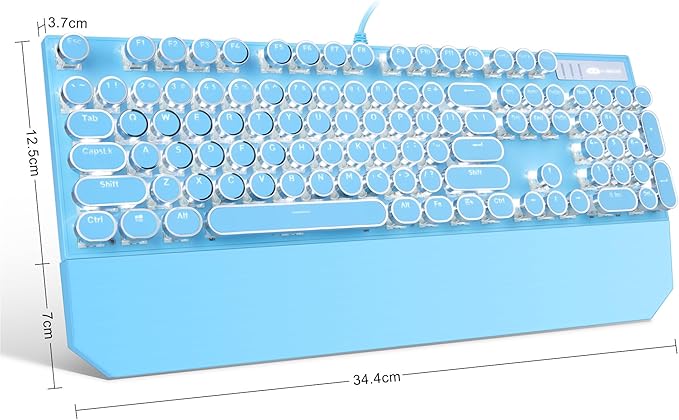 Typewriter Style Mechanical Gaming Keyboard,Retro Punk Gaming Keyboard with White Backlit, 104 Keys Blue Switch Wired Cute Keyboards with Detachable Wrist Rest,Blue Keyboards for Office/PC/Laptop