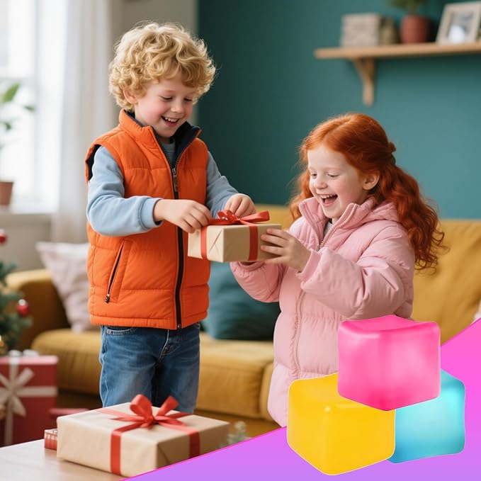 3Pcs Stress Cube Squishy Toys, Slow Rising Ice Cube Stress Balls, Sensory Fidget Toys for Anxiety Relief, Sensory Ice Nee Cube Gel Filled Squishy Ball Toys for ADD/ADHD Kids Adults(Blue, Pink, Orange)