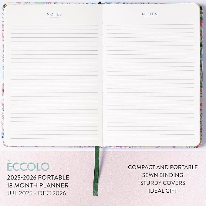 2025-2026 Eccolo 18 Month Bound Planner, Monthly & Weekly Pages (5.25 x 7.75" - July 2025 - Dec 2026 - Flower Garden)