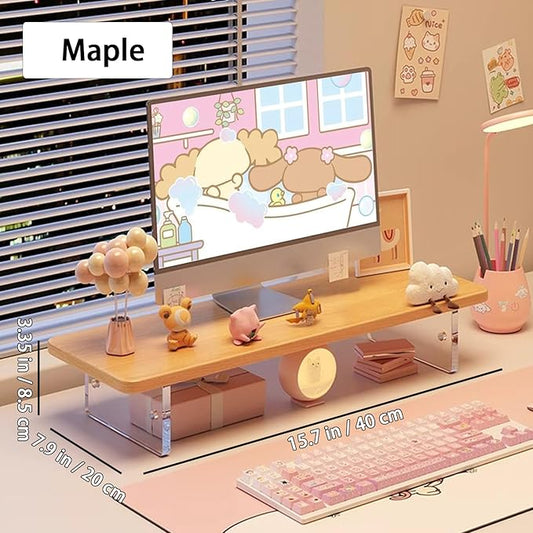 Monitor Stand Riser 2.16/3.34 Inch 2 Height Adjustments Acrylic Stand with Installation Tool, Desk Organizer Accessories Office Desk Storage Rack Screen/PC/Printer/Laptop Riser 7.8 x 15.7 Inch (Maple)