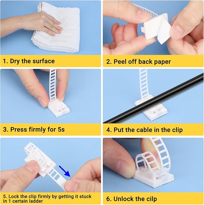 Segarty Cable Clips White, 100 PCS Small Self Adhesive Wire Ties Holder Adjustable Cords Organizer Clamps Ideal Cord Management for Hanging Tidying Wires for PC Desk Car Wall Office Home Outdoors