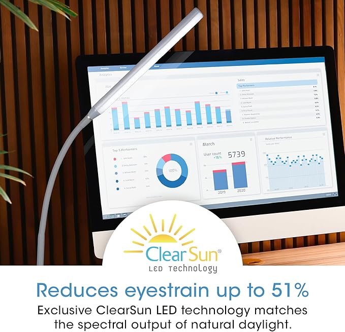 Ottlite Stretch LED Desk Lamp with Wireless Charging - ClearSun LED Technology, 3 Color Temperature Modes with Touch Sensitive Controls & Flexible Gooseneck Arm for Home, Office & Dorms