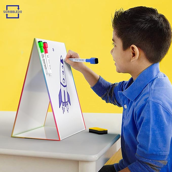 Scribbledo Table Top White Board Magnetic Easel for Kids Dry Erase Drawing Board Toddler Writing Tabletop Whiteboard with 6 Dry Erase Markers and 1 Eraser Included
