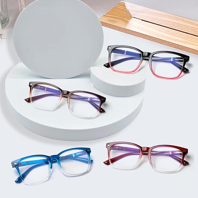 Henotin 4-Pack Blue Light Blocking Reading Glasses Women Men,Spring Hinge Computer Readers,Anti UV Ray Square Nerd Eyeglasses (Mixed Color-A, 4.00)