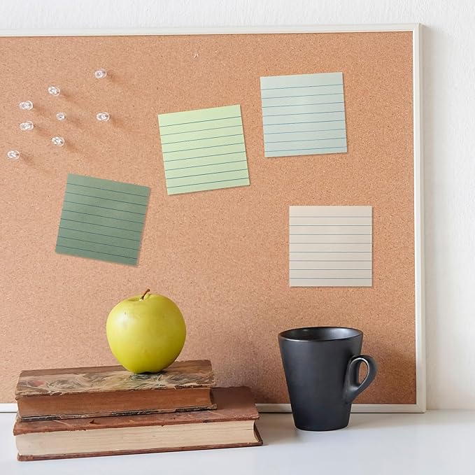 12 Pack Sage Green Lined Sticky Notes 3x3 inch Post Ruled Stickies Super Self Stick Power Memo Pads Multi Colors Notes Pads Vintage Aesthetic School Office Supplies Accessories