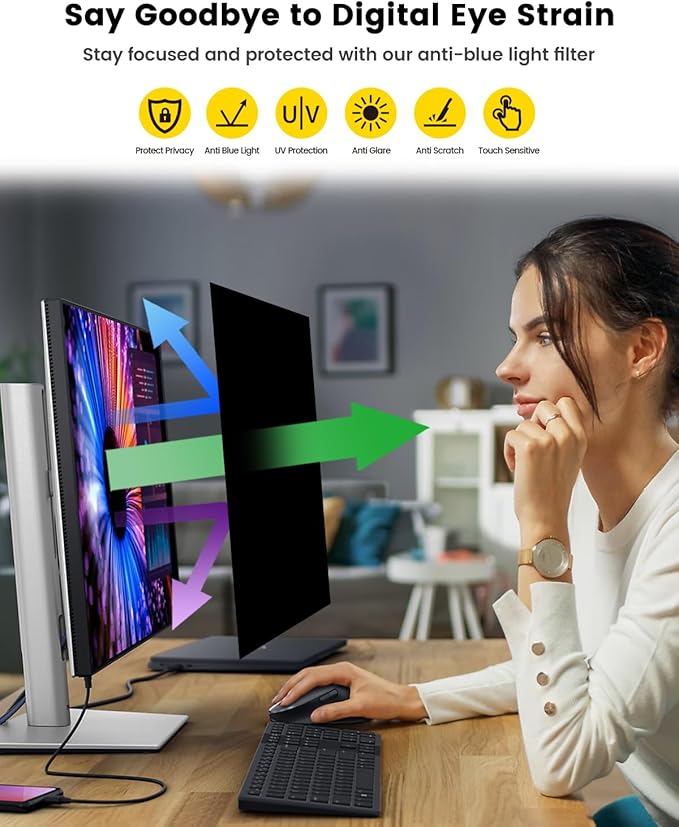 F FORITO 24 Inch 16:9 360°Privacy Screen Protector for Computer Monitor, Removable Eye Protection Anti Blue Light Anti Glare Computer Screen Privacy Shield for All 24" Widescreen Monitors